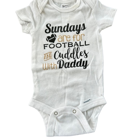 infant Girl White and Gold Glitter Football Onesie - Picture 3 of 8